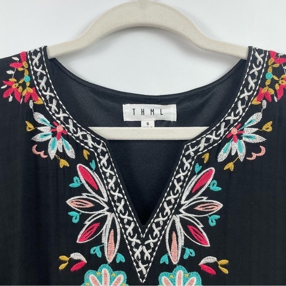 Anthropologie THML Shift Dress Black Floral Festival Bohemian Festival Peasant S - Picture 3 of 14